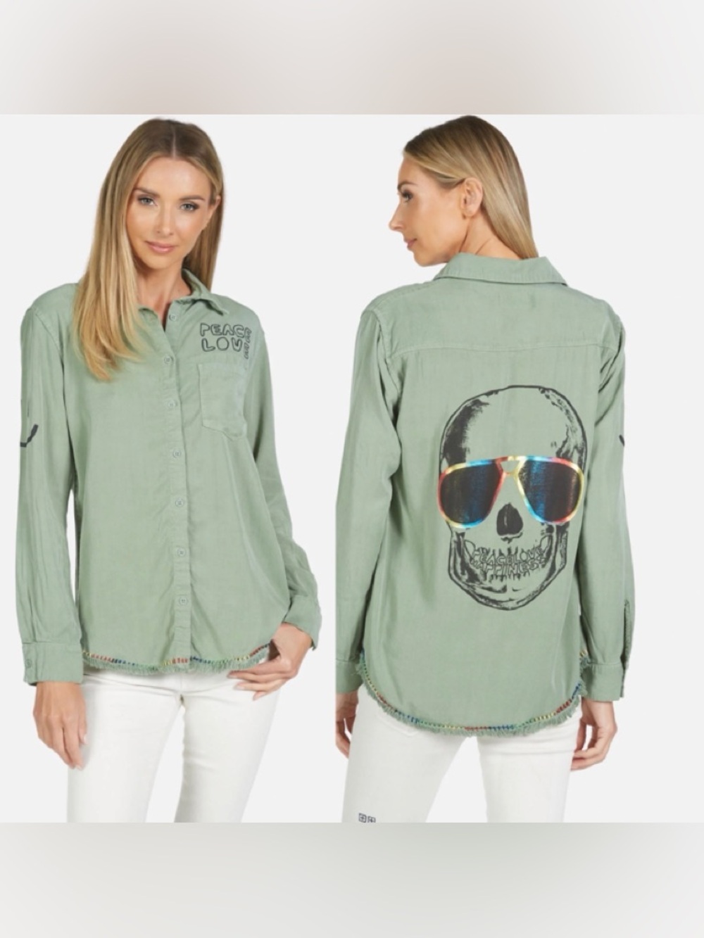 Lauren Moshi Sage Green Collared Shirt with Logo Tag M